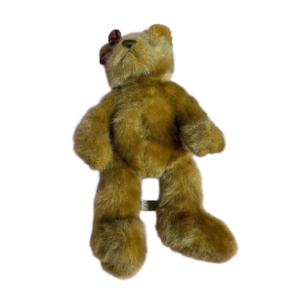 Vintage Flowers Inc Brown Plush Teddy Bear Tartan Plaid Bow Collectible 12 in - Picture 4 of 6